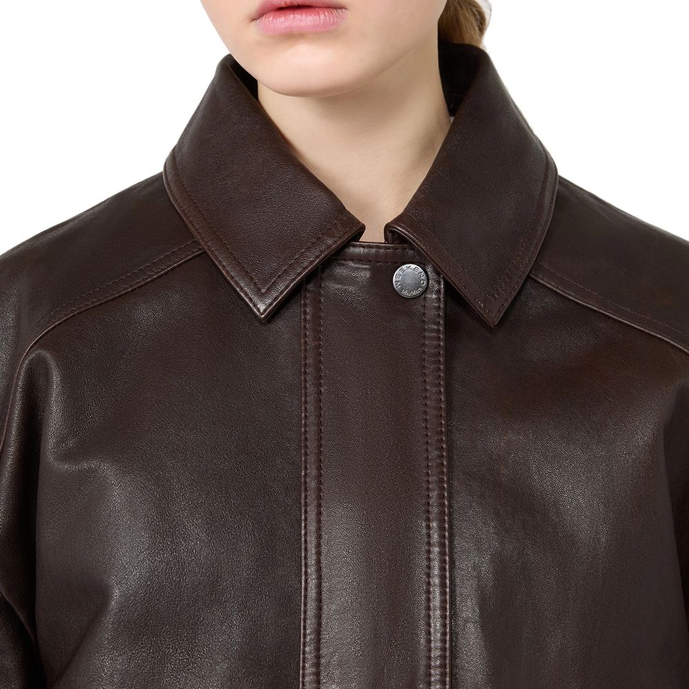 Max Mara Brown Lamb Leather Women's Bomber