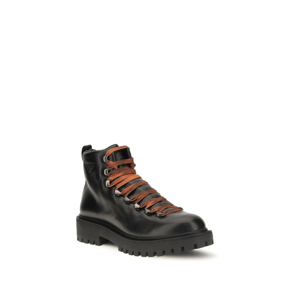Prada Black Calf Leather Bos Taurus Lace-Up Men's Boots