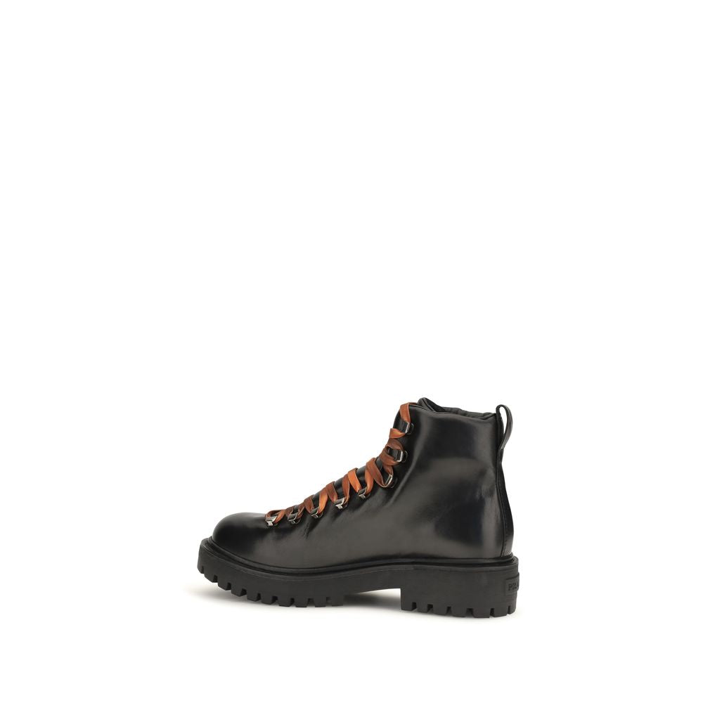 Prada Black Calf Leather Bos Taurus Lace-Up Men's Boots