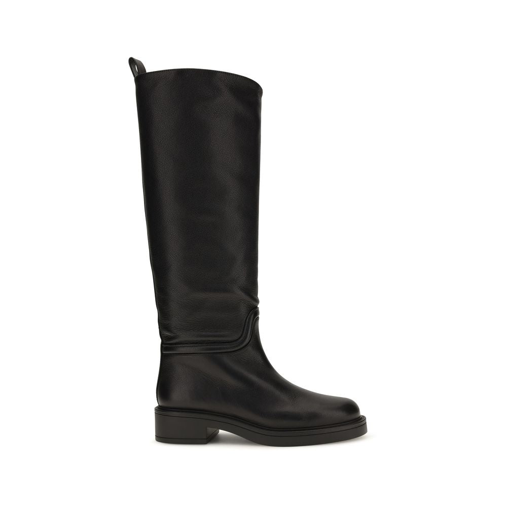 Stuart Weitzman Black Calf Leather Bos Taurus Flat Women's Boots