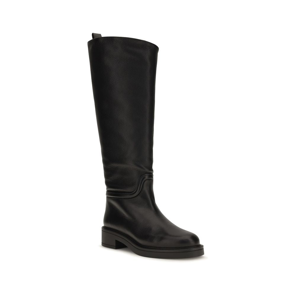 Stuart Weitzman Black Calf Leather Bos Taurus Flat Women's Boots