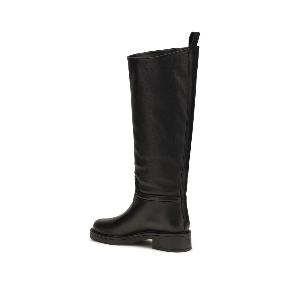 Stuart Weitzman Black Calf Leather Bos Taurus Flat Women's Boots