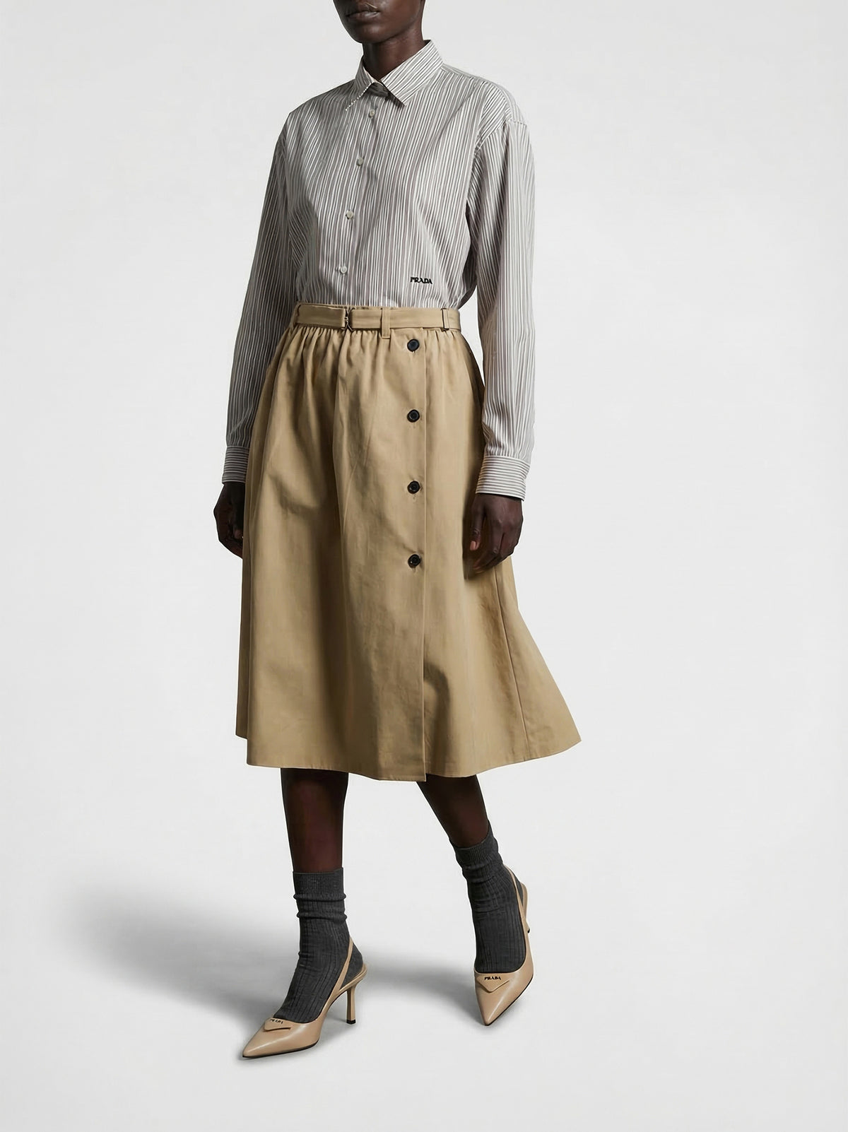 Prada Beige Cotton Midi Women's Skirt