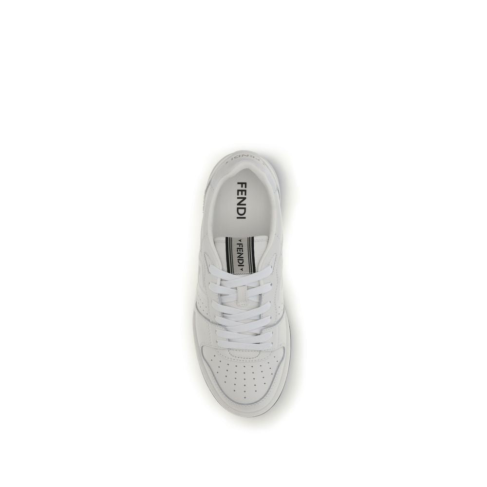 Fendi White Calf Leather Bos Taurus Athletic Men's Sneakers