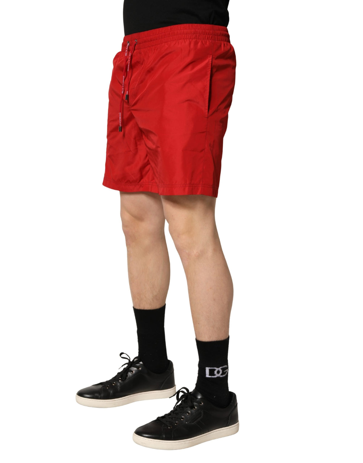 Dolce & Gabbana Red Polyester Drawstring Beach Shorts Men's Swimwear