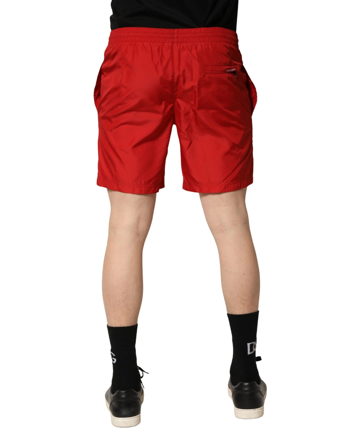 Dolce & Gabbana Red Polyester Drawstring Beach Shorts Men's Swimwear