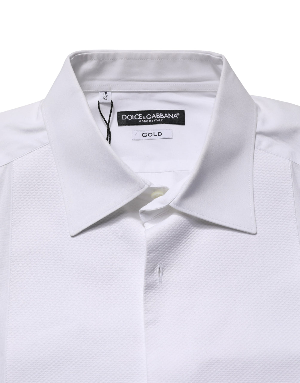 Dolce & Gabbana White Cotton Collared Bib GOLD Dress Men's Shirt