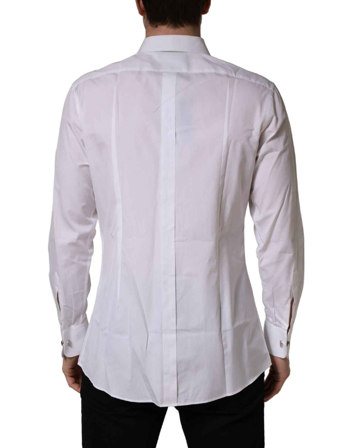 Dolce & Gabbana White Cotton Collared Bib GOLD Dress Men's Shirt