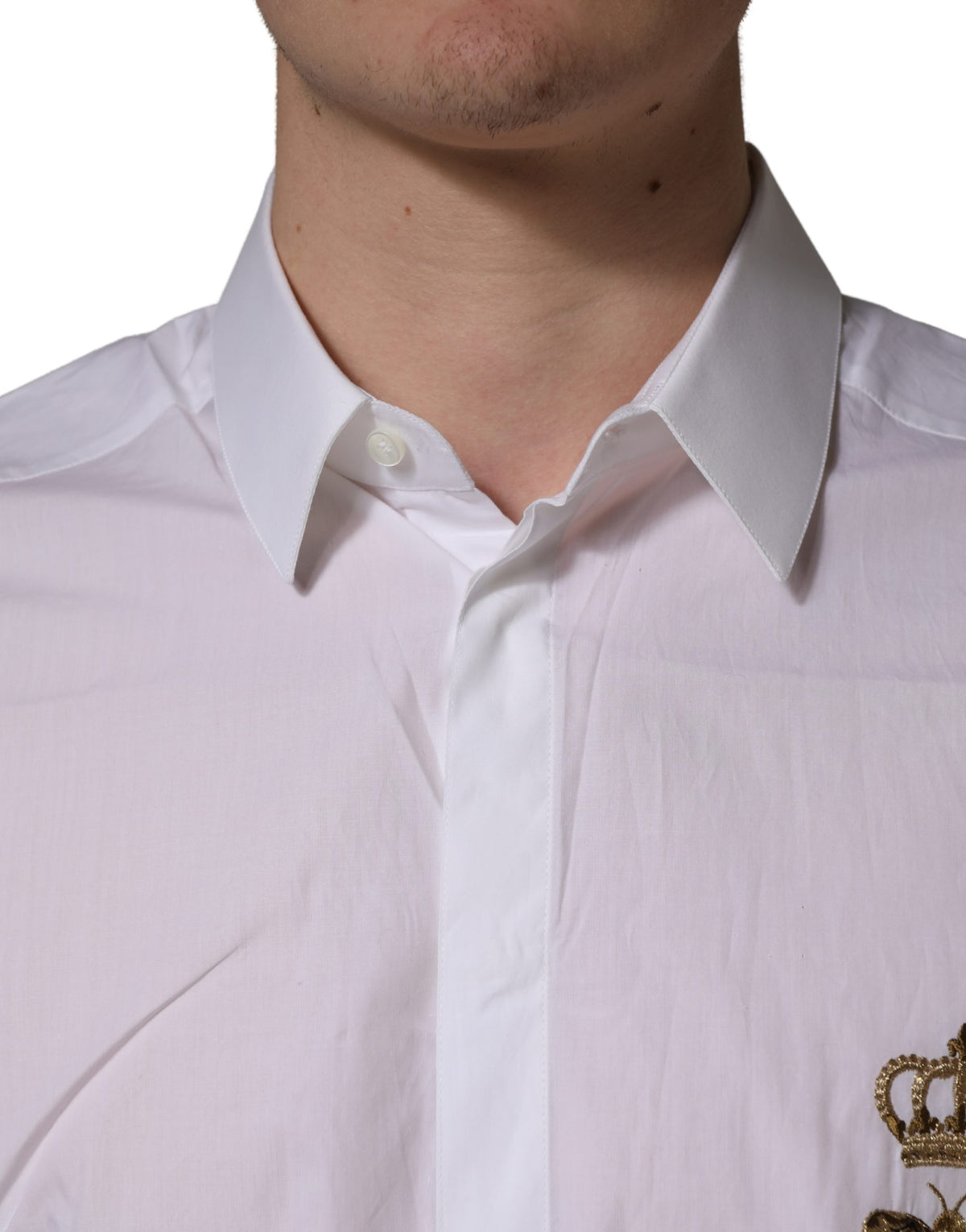 Dolce & Gabbana White GOLD Crown Bee Cotton Formal Dress Men's Shirt (Pre-Owned)