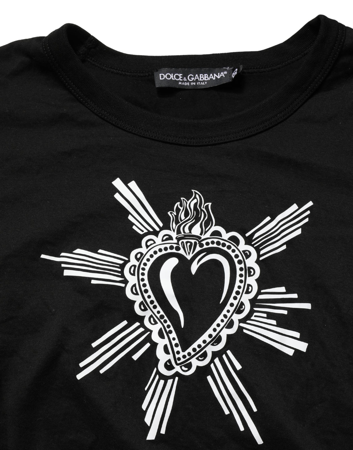 Dolce & Gabbana Black Sacred Heart Cotton Crew Neck Men's T-shirt (Pre-Owned)