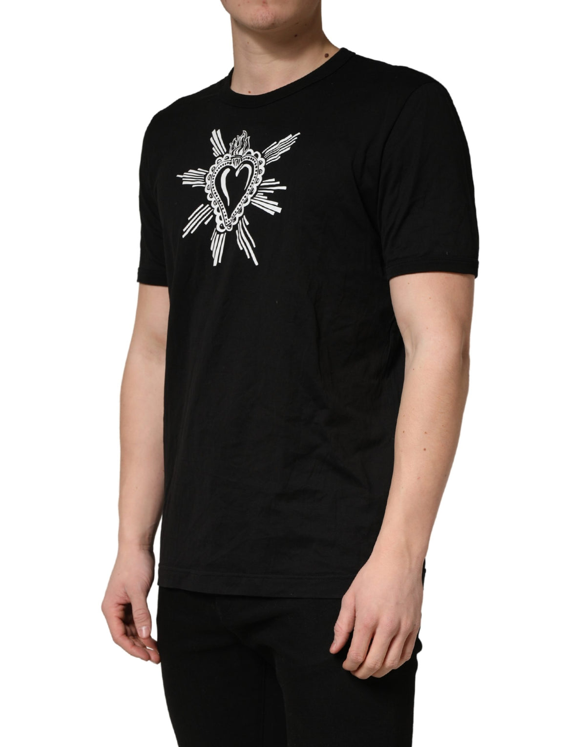 Dolce & Gabbana Black Sacred Heart Cotton Crew Neck Men's T-shirt (Pre-Owned)