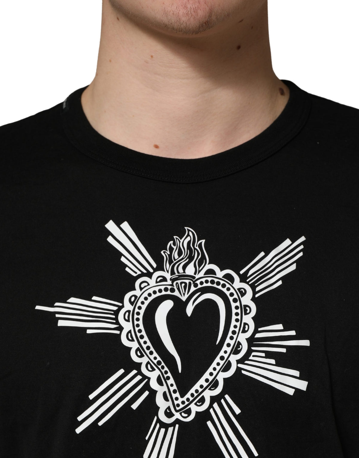 Dolce & Gabbana Black Sacred Heart Cotton Crew Neck Men's T-shirt (Pre-Owned)