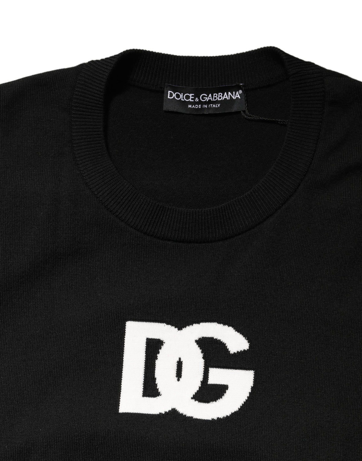Dolce & Gabbana Black Wool DG Logo Men Crew Neck Men's Sweater