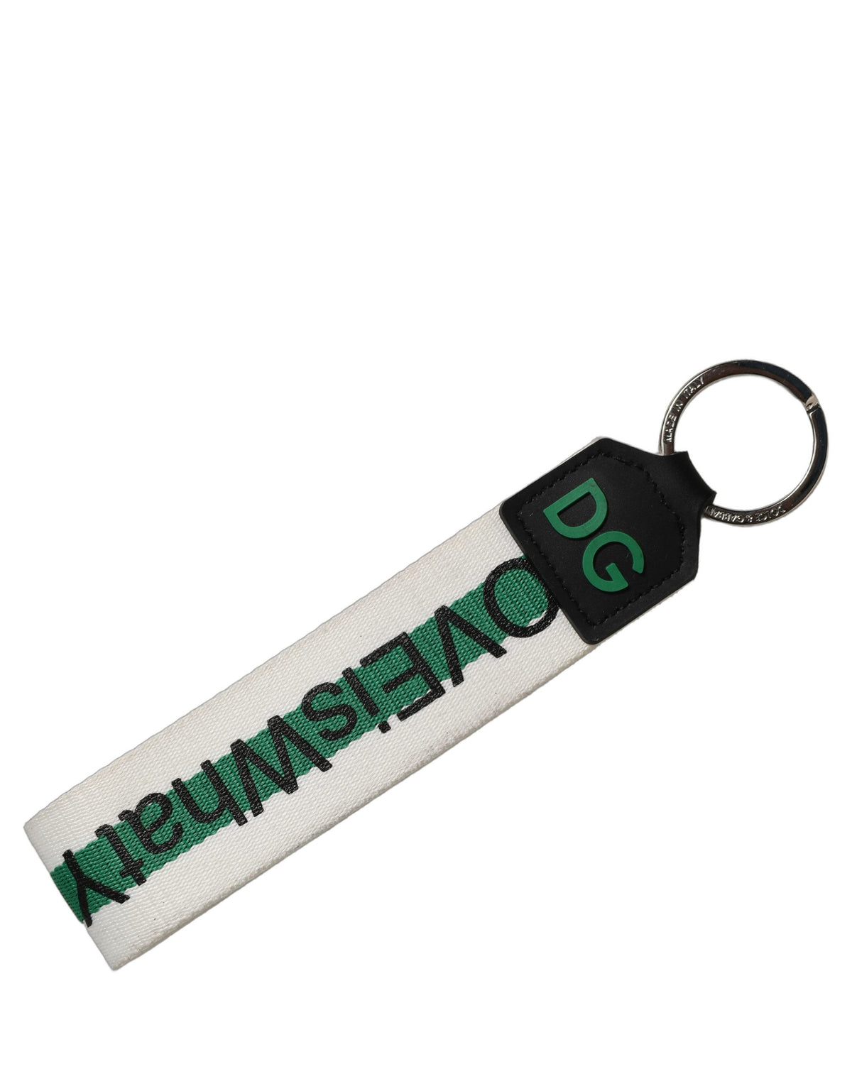 Dolce & Gabbana Green Logo Polyester Silver Brass Holder Keychain Women's Keyring (Pre-Owned)