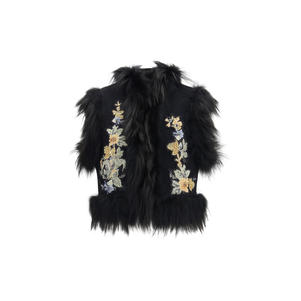 Fendi Black Wool Oves Aries Sleeveless Women's Jacket