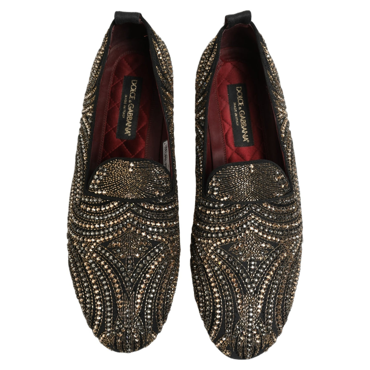 Dolce & Gabbana Black Gold Embellished Slippers Loafers Men's Shoes (Pre-Owned)