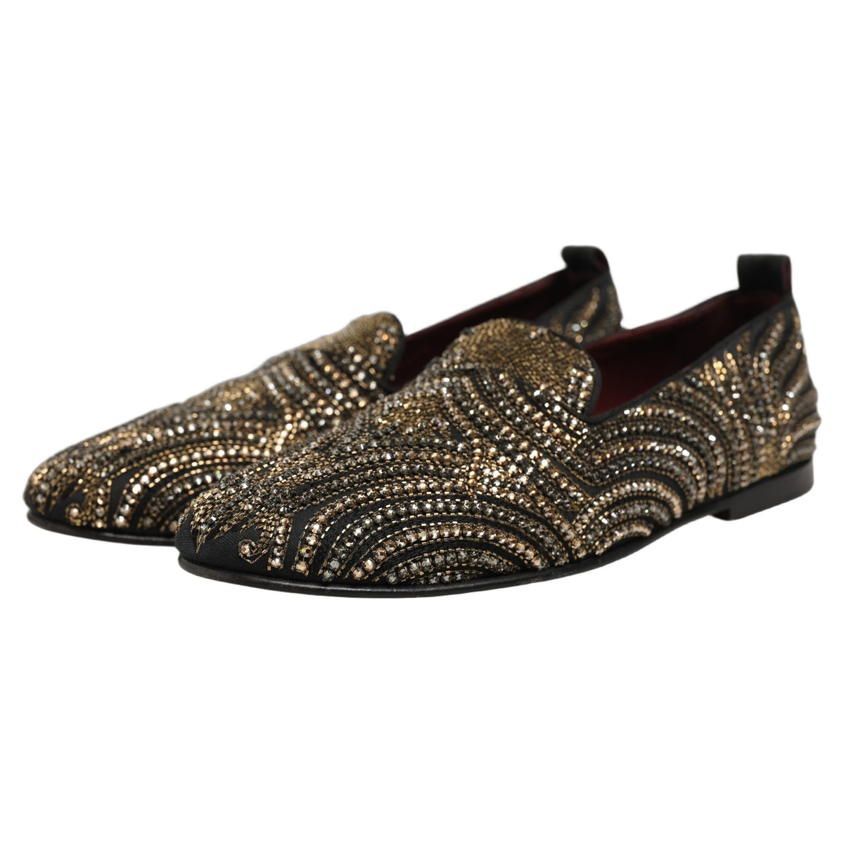 Dolce & Gabbana Black Gold Embellished Slippers Loafers Men's Shoes (Pre-Owned)