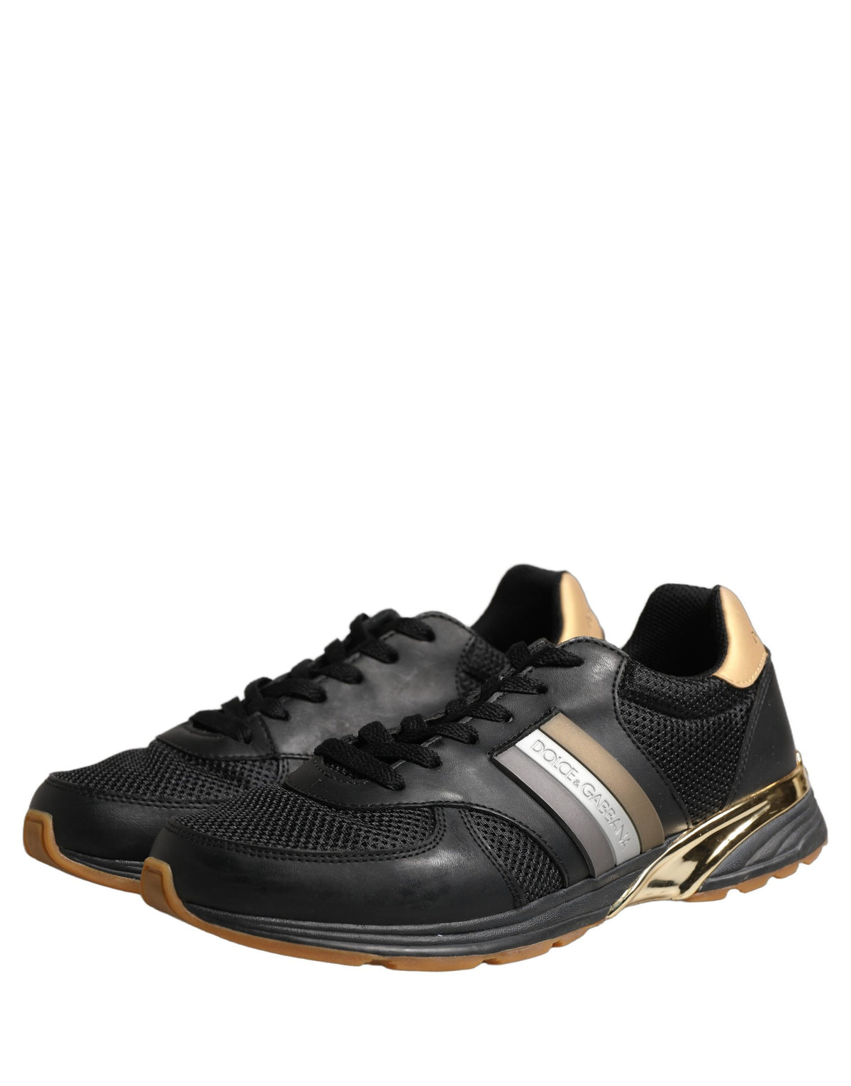 Dolce & Gabbana Black Gold Leather Low Top Sneakers Men's Shoes (Pre-Owned)