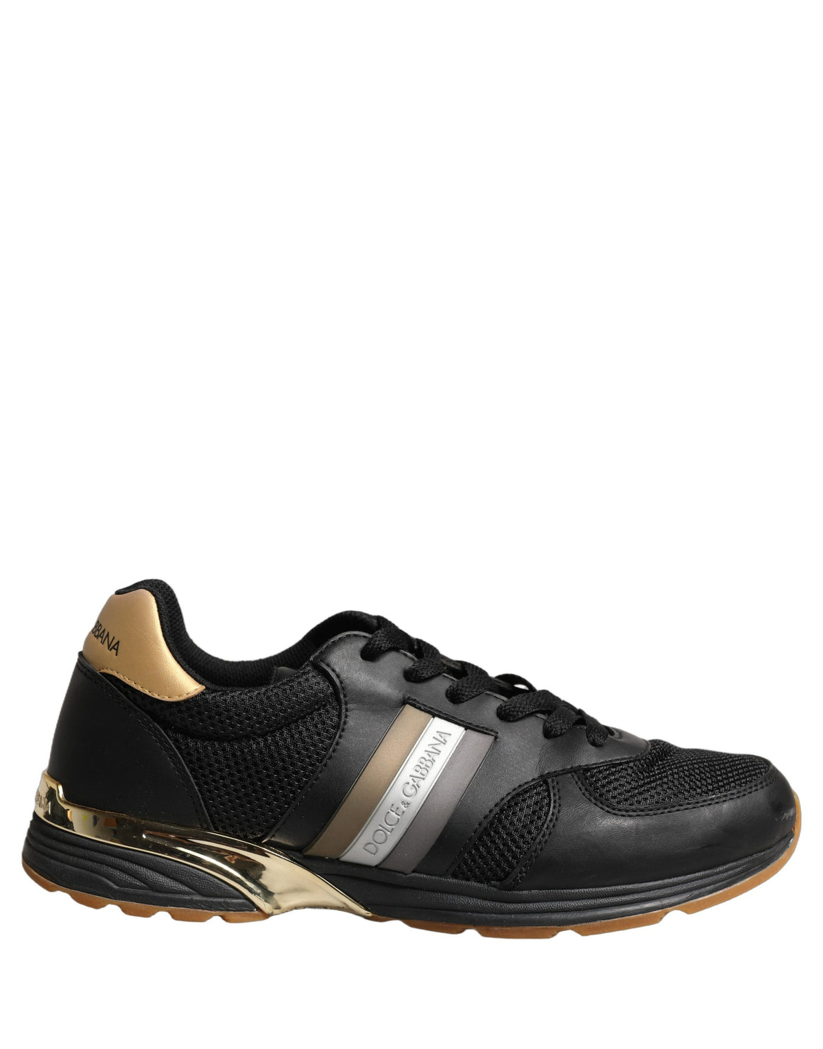 Dolce & Gabbana Black Gold Leather Low Top Sneakers Men's Shoes (Pre-Owned)