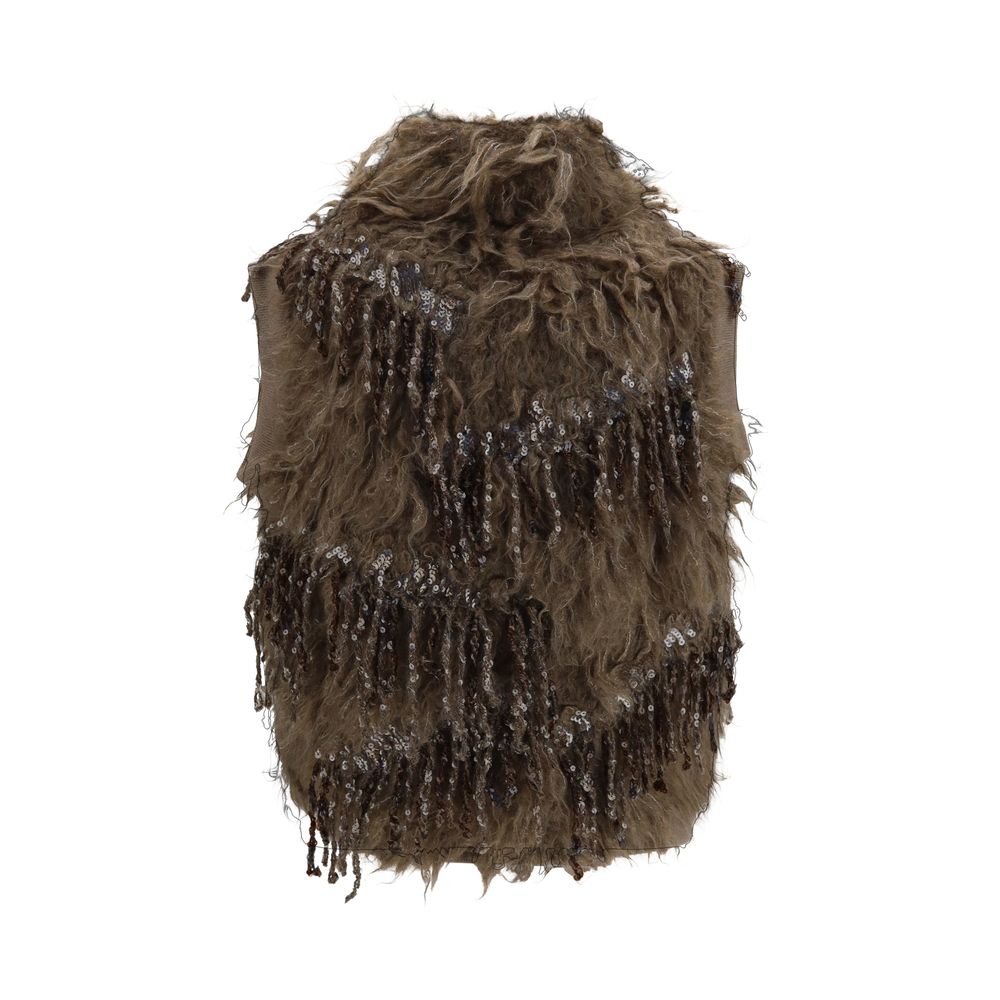 Brunello Cucinelli Beige Mohair Sleeveles Women's Sweater