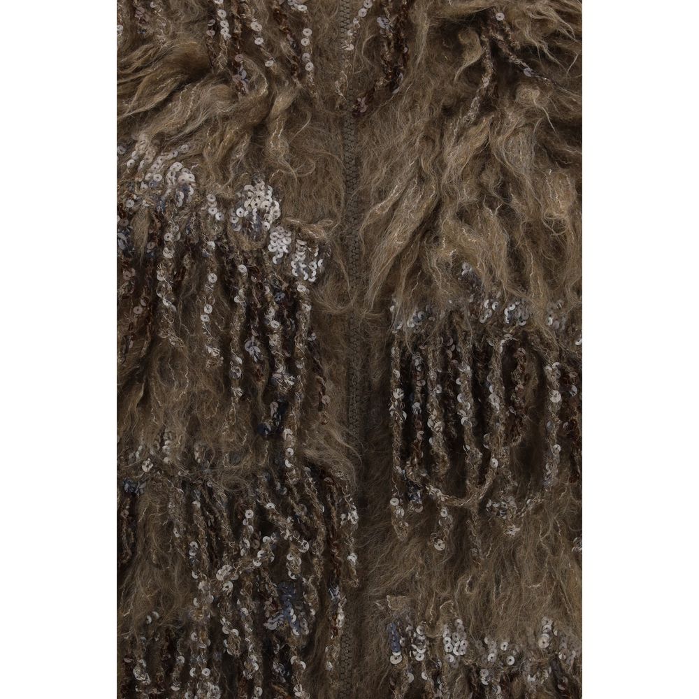 Brunello Cucinelli Beige Mohair Sleeveles Women's Sweater