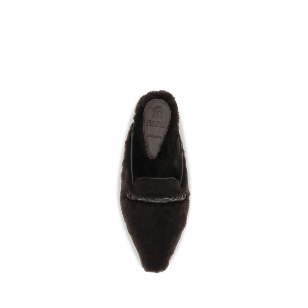 Brunello Cucinelli Brown Fur Ballet Women's Flats