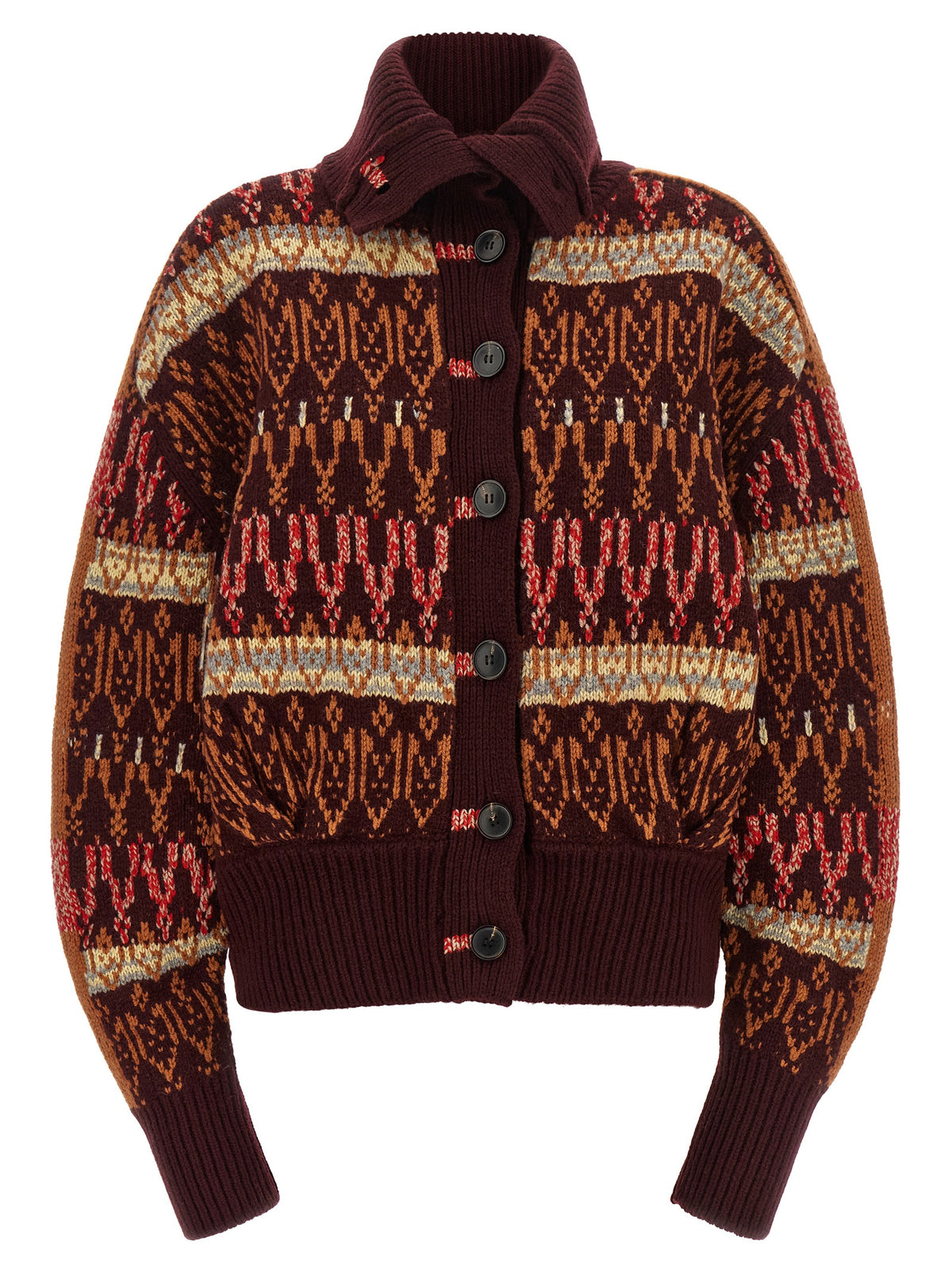 Dries Van Noten Bordeaux Wool Women's Cardigan