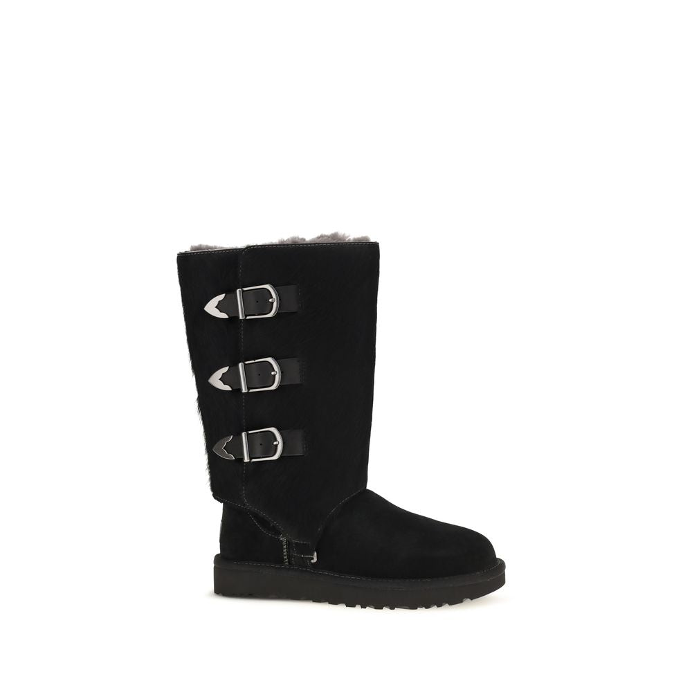 UGG Black Suede Leather Lace-Up Women's Boots