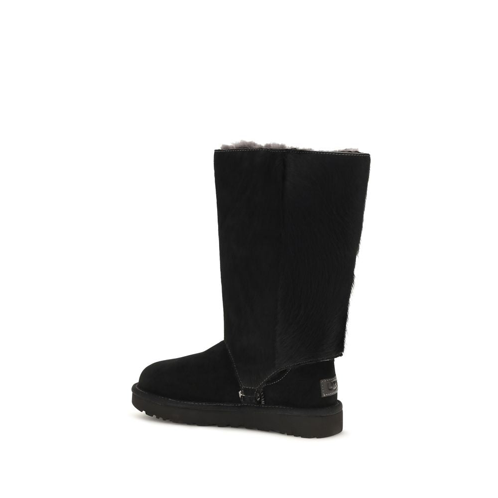 UGG Black Suede Leather Lace-Up Women's Boots