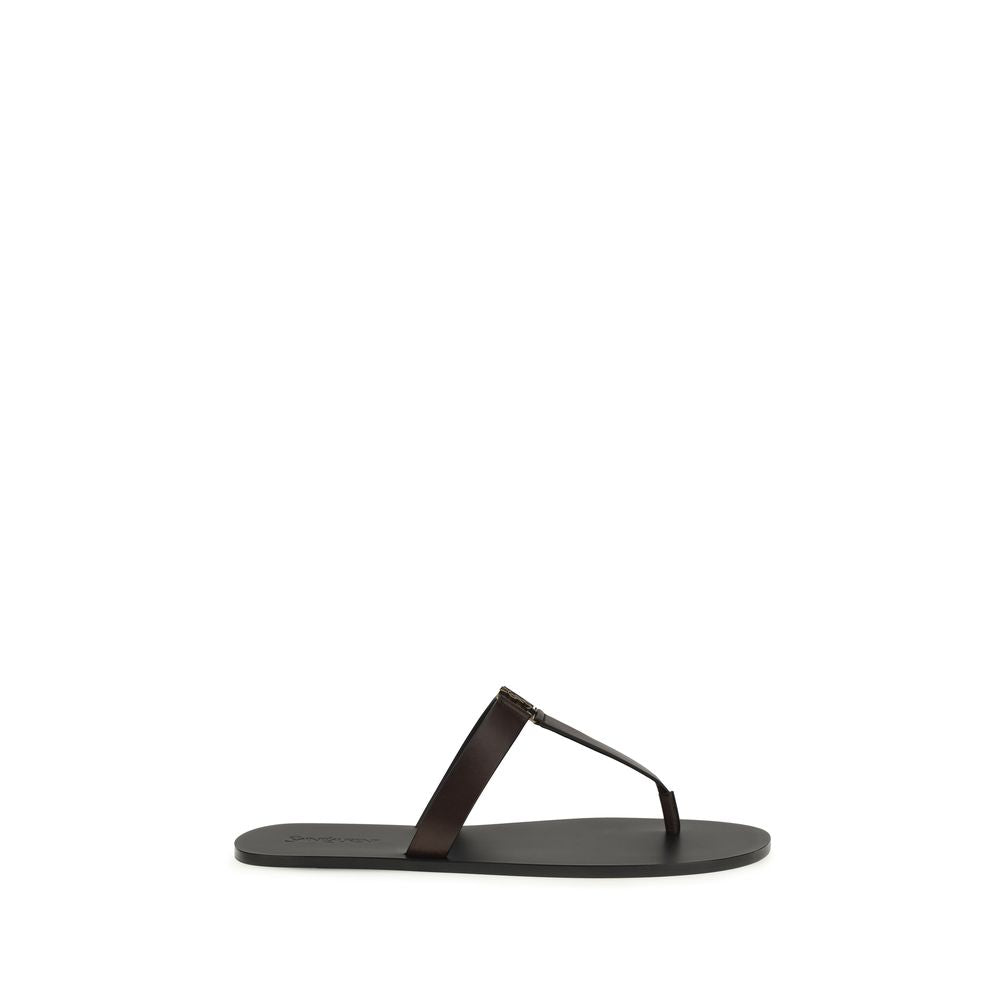 Saint Laurent Brown Calf Leather Bos Taurus Flat Men's Sandals