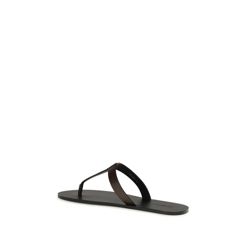 Saint Laurent Brown Calf Leather Bos Taurus Flat Men's Sandals