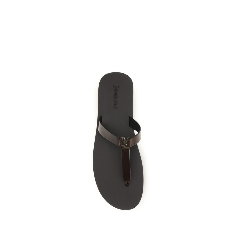 Saint Laurent Brown Calf Leather Bos Taurus Flat Men's Sandals