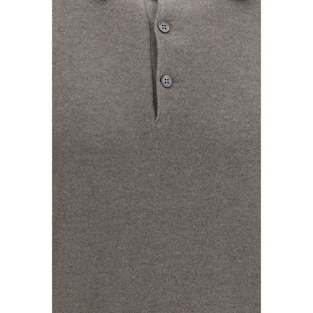 Brunello Cucinelli Brown Cashmere Polo Men's Shirt