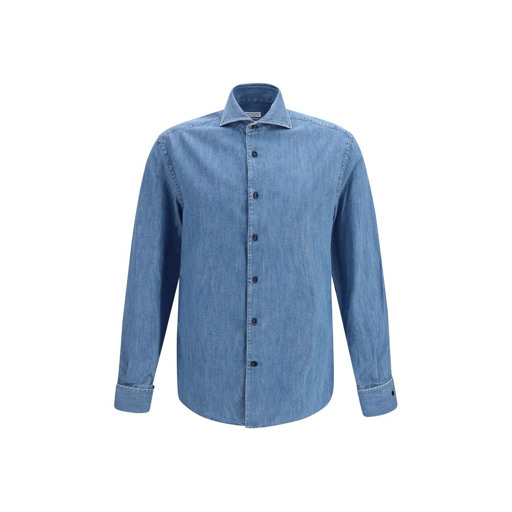 Brunello Cucinelli Blue Denim Men's Shirt
