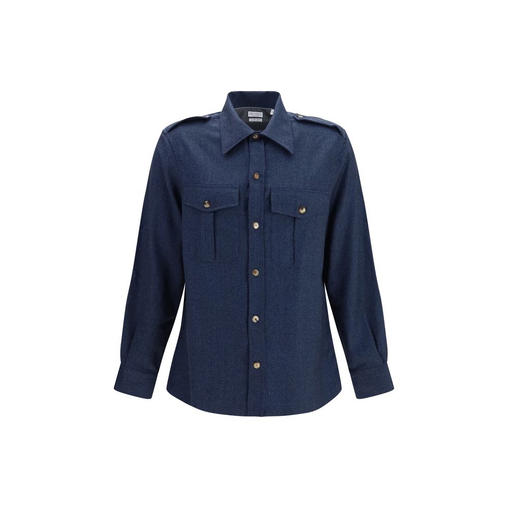 Brunello Cucinelli Blue Wool Oves Aries Men's Shirt
