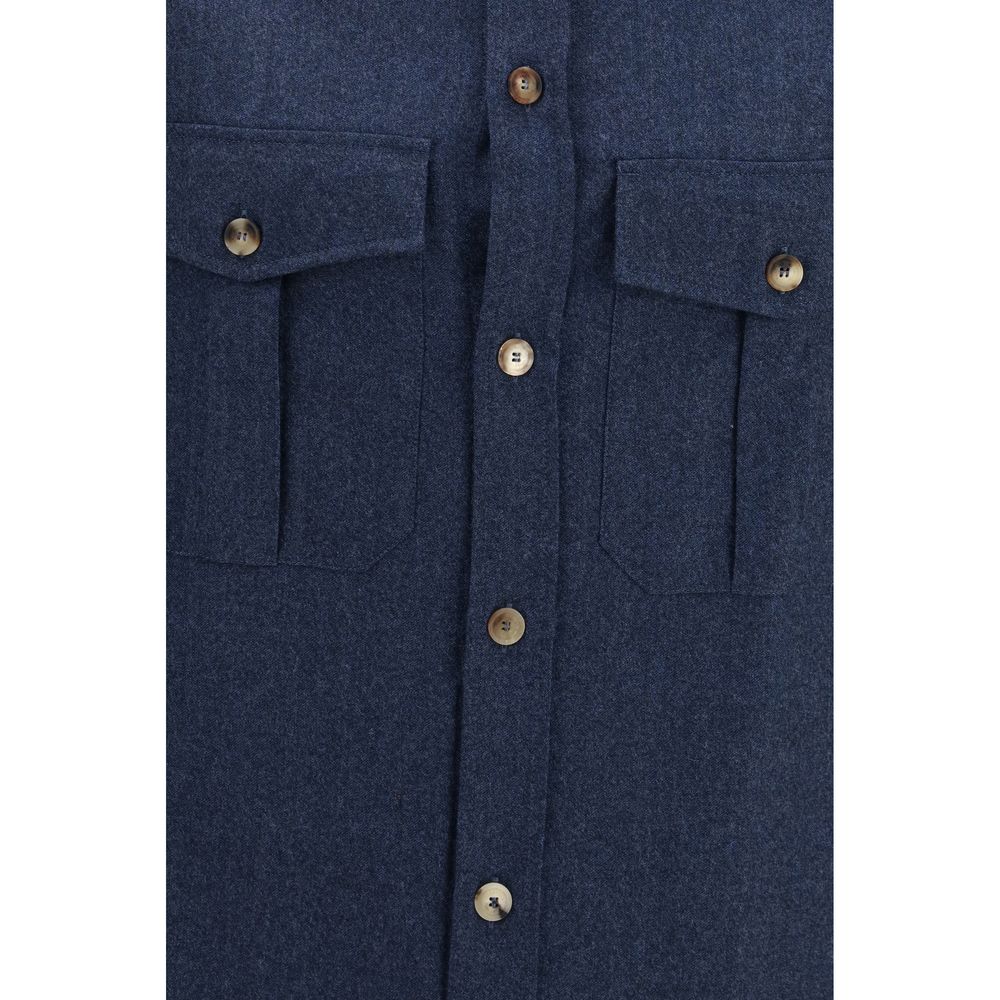 Brunello Cucinelli Blue Wool Oves Aries Men's Shirt