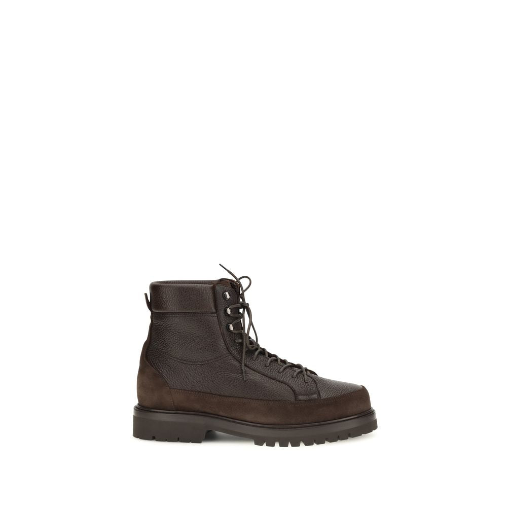Brunello Cucinelli Brown Calf Leather Bos Taurus Lace-Up Men's Boots