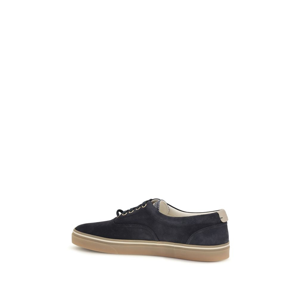 Brunello Cucinelli Blue Suede Leather Low Top Men's Sneakers