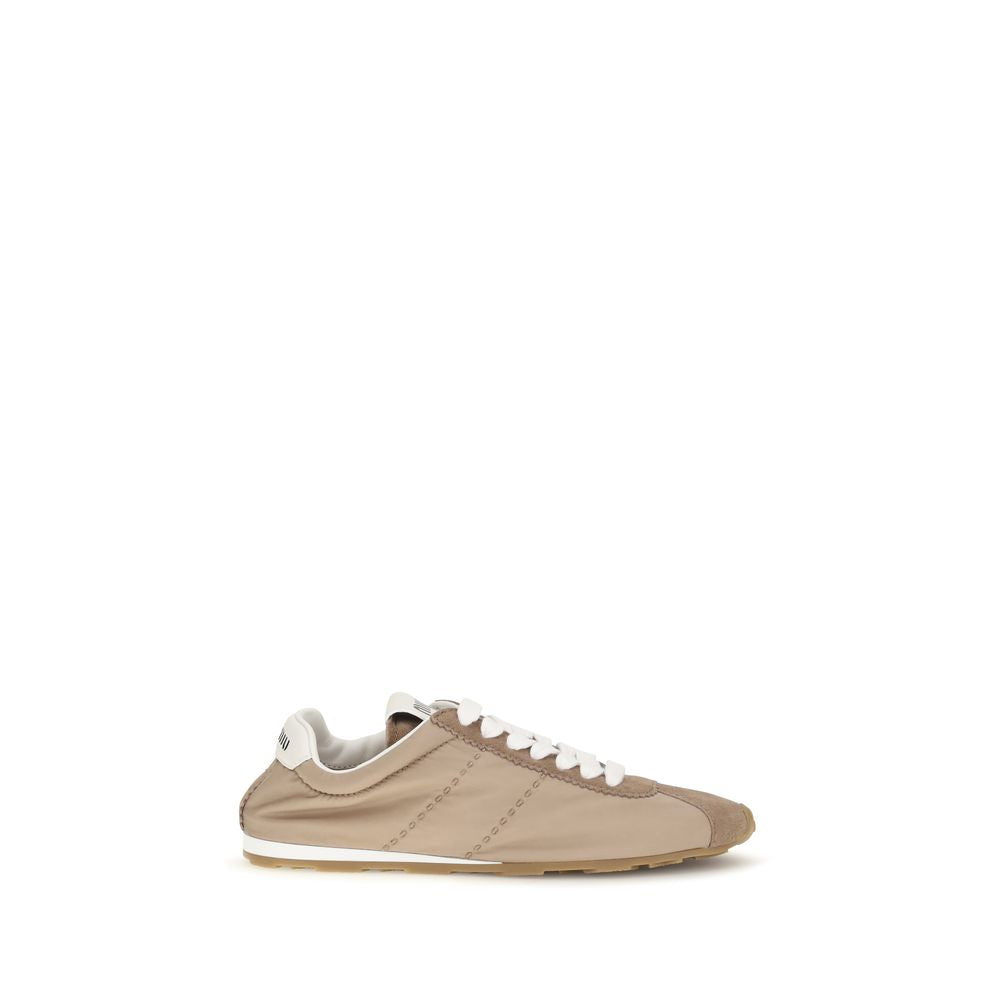 Miu Miu Beige Calf Leather Bos Taurus Low Top Women's Sneakers