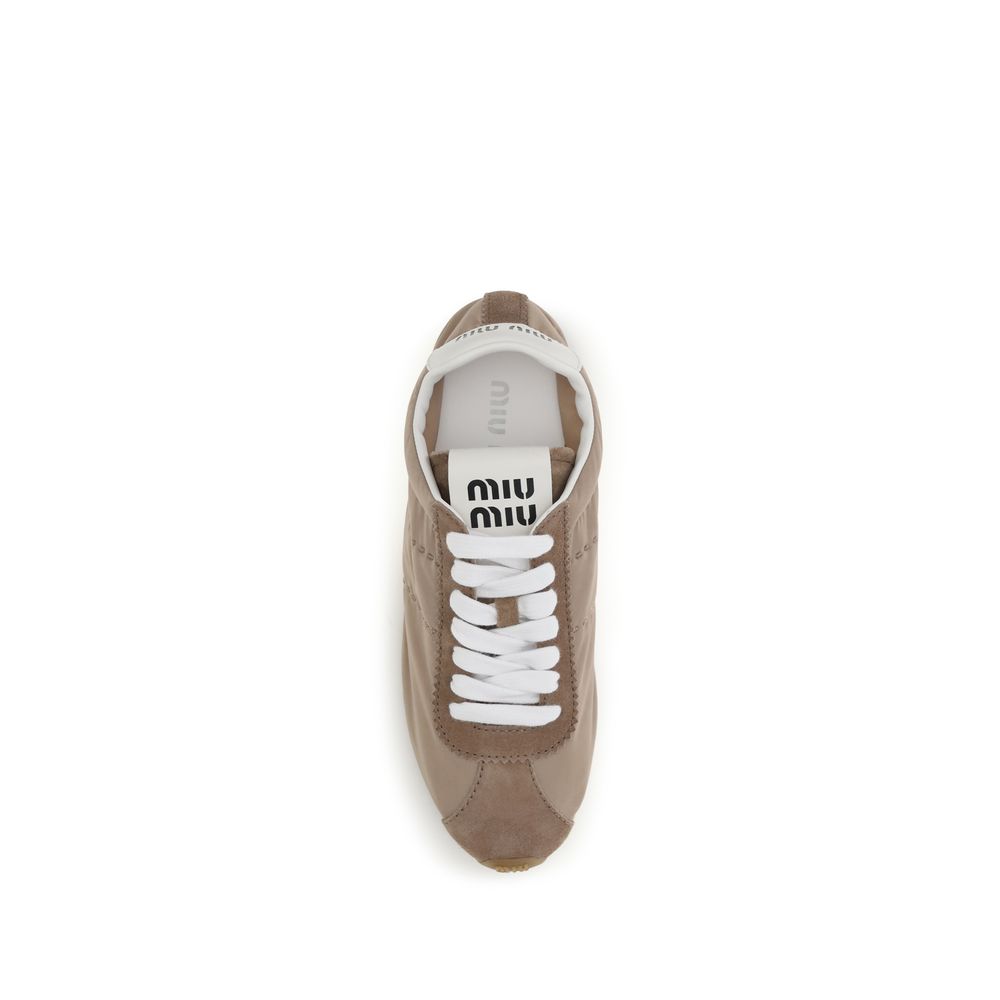 Miu Miu Beige Calf Leather Bos Taurus Low Top Women's Sneakers