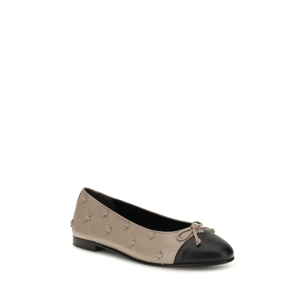 Tory Burch Beige Calf Leather Bos Taurus Ballet Women's Flats