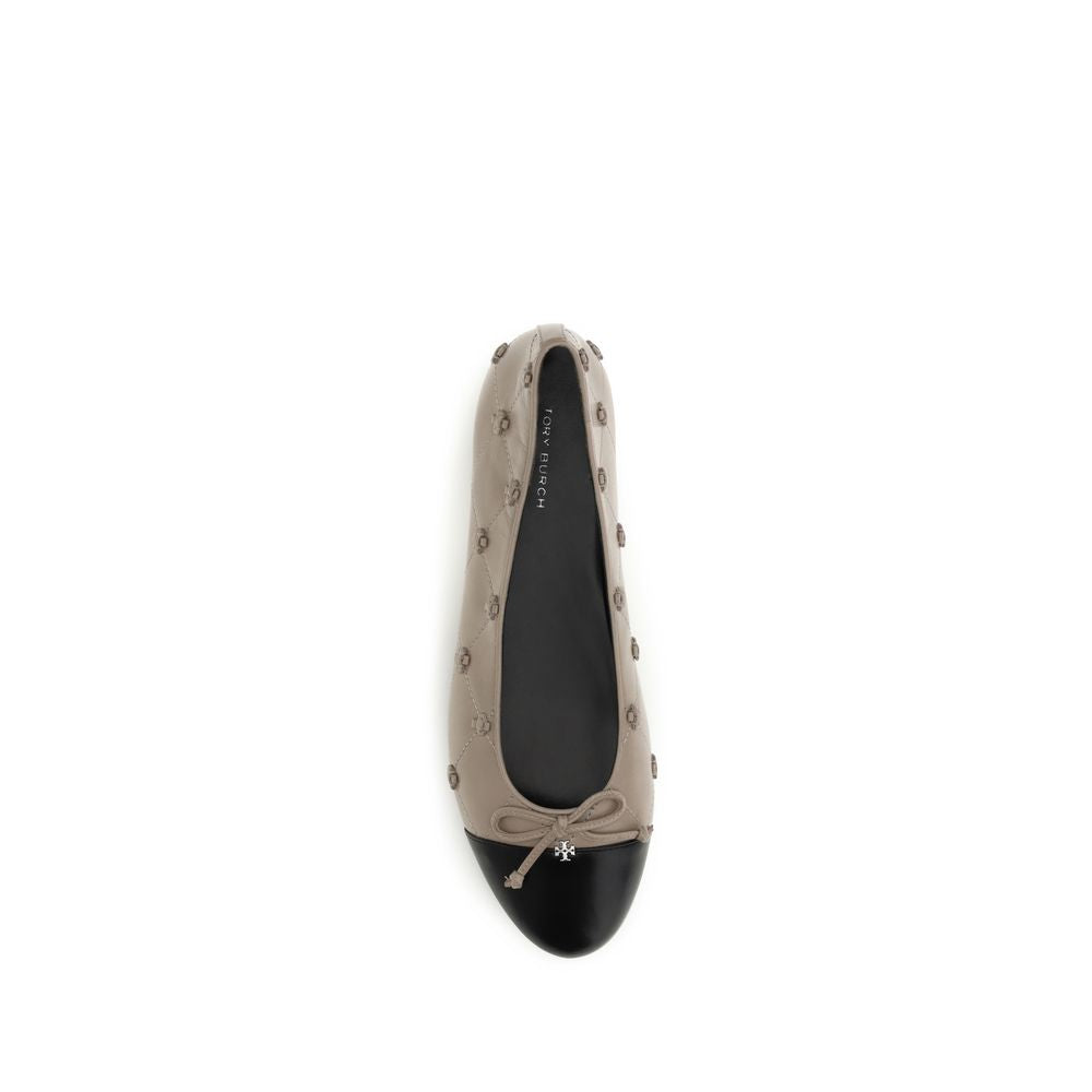 Tory Burch Beige Calf Leather Bos Taurus Ballet Women's Flats