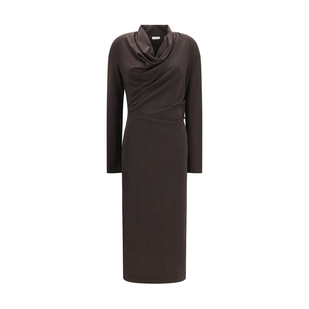 Brunello Cucinelli Brown Wool Oves Aries Casual Women's Dress