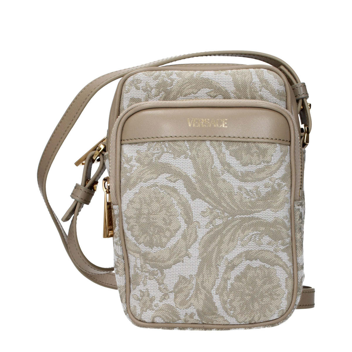 Versace Beige Fabric Crossbody Men's Bag