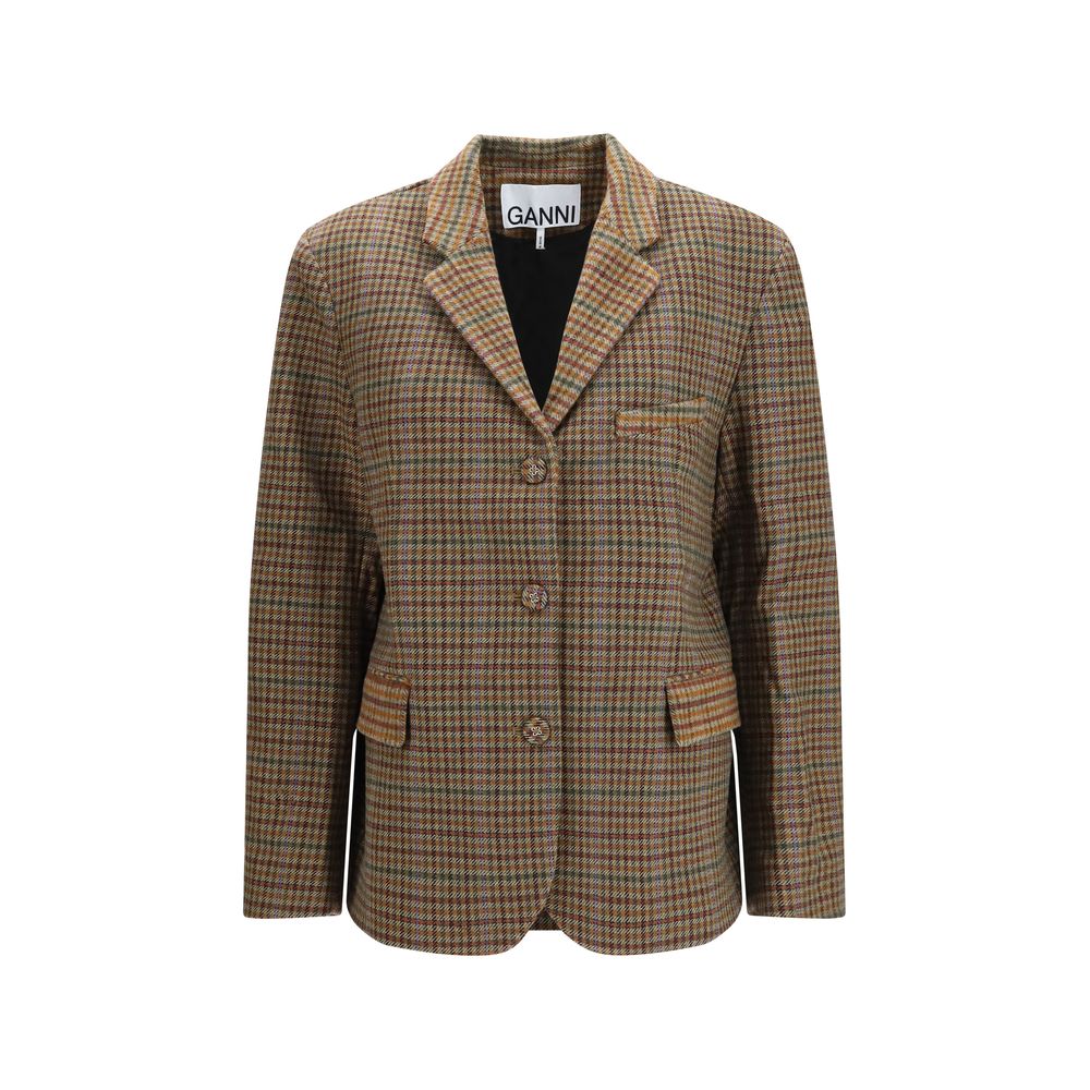 Ganni Brown Recycled Wool Women's Blazer