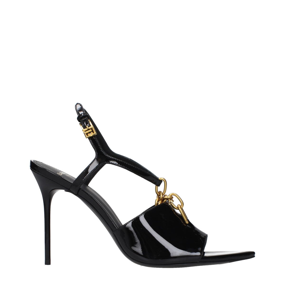 Balmain Black Leather Stiletto Heel Women's Sandals