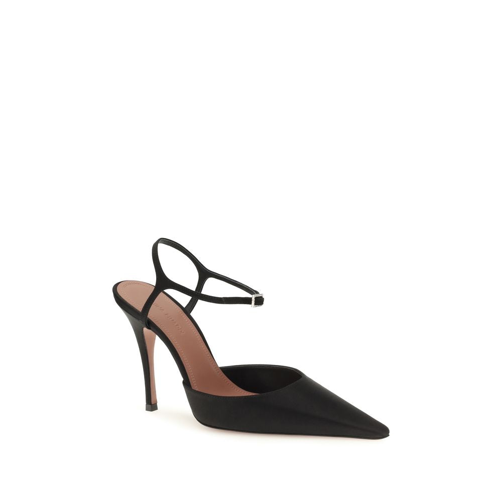 Amina Muaddi Black Satin High Heel Women's Pumps
