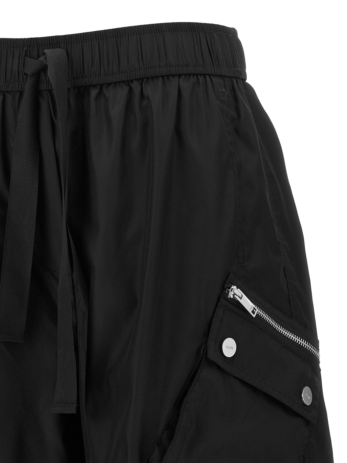 Ganni Black Recycled Polyamide Cargo Women's Pants
