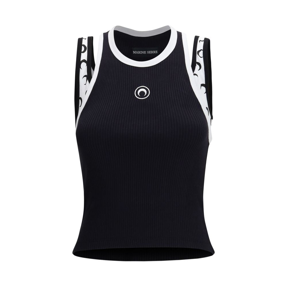 Marine Serre Black Organic Cotton Sleeveles Women's T-Shirt