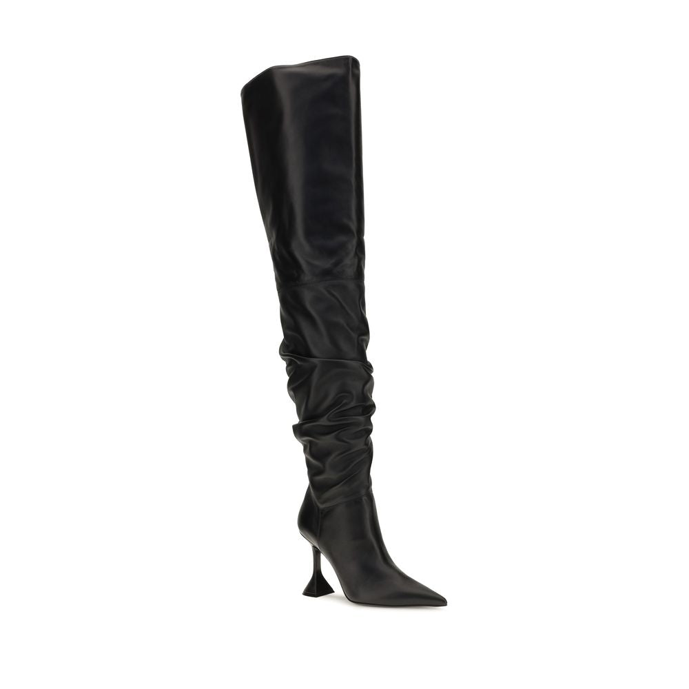 Amina Muaddi Black Calf Leather Bos Taurus Over The Women's Knee